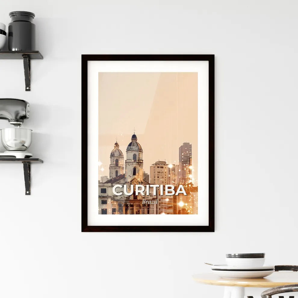 Curitiba City Skyline Nightlights Poster Framed Print