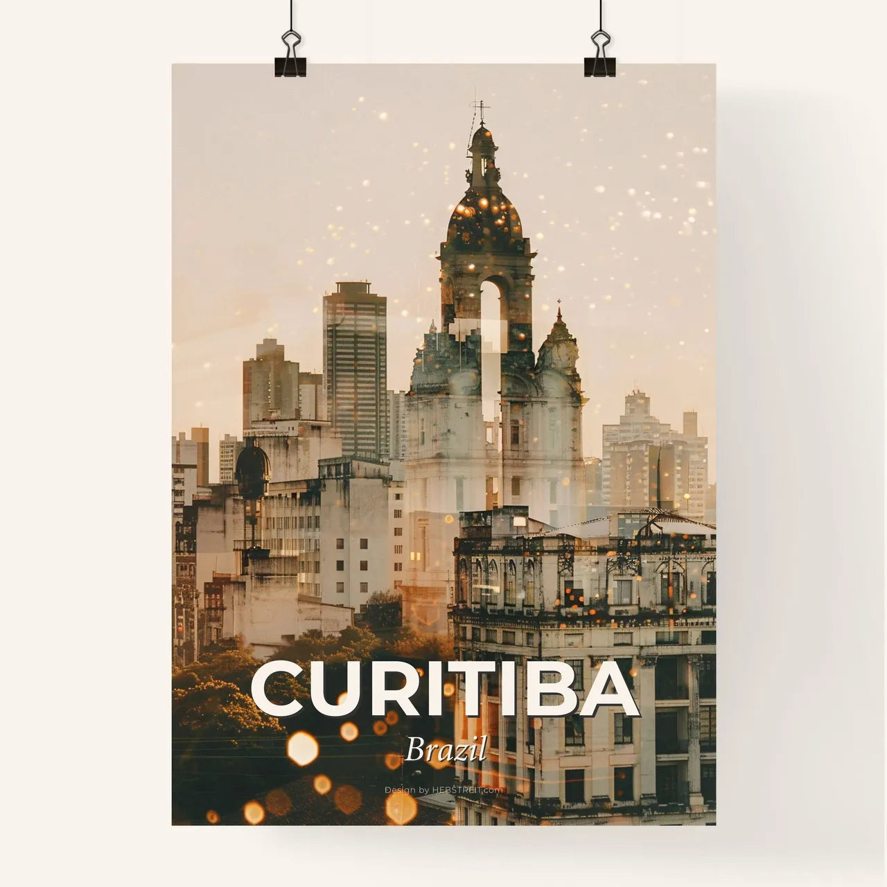 Curitiba Double Exposure Skyline Poster Art Poster