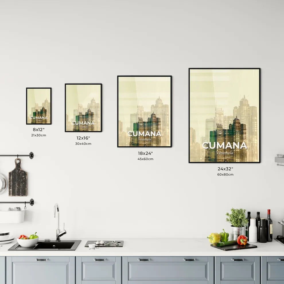 Cumana City Skyline Iconic Architecture Beige Poster Office Art