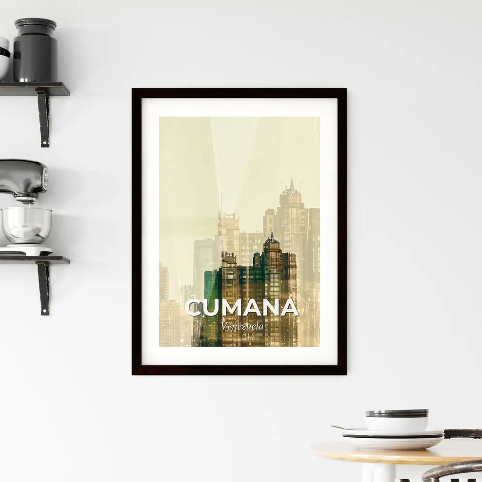 Cumana City Skyline Iconic Architecture Beige Poster Framed Print
