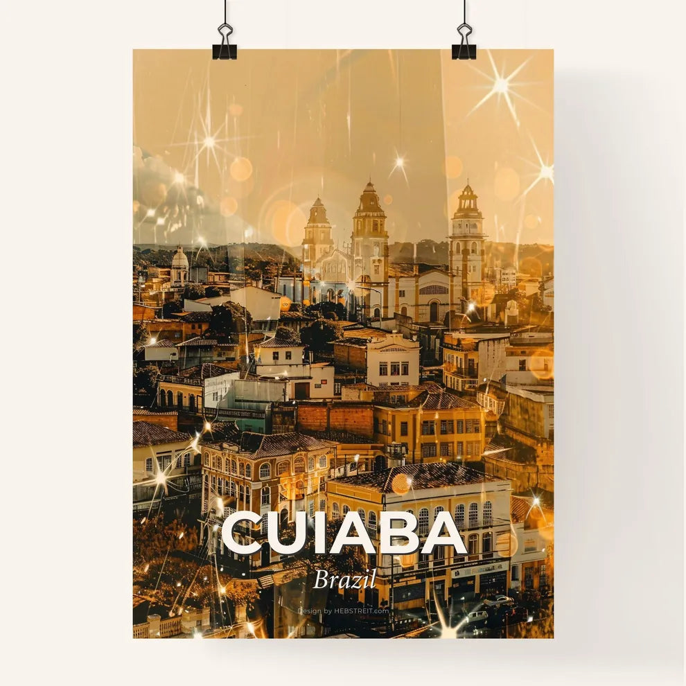 Cuiaba Skyline Art: Local Icons in a Brazilian Beige Poster