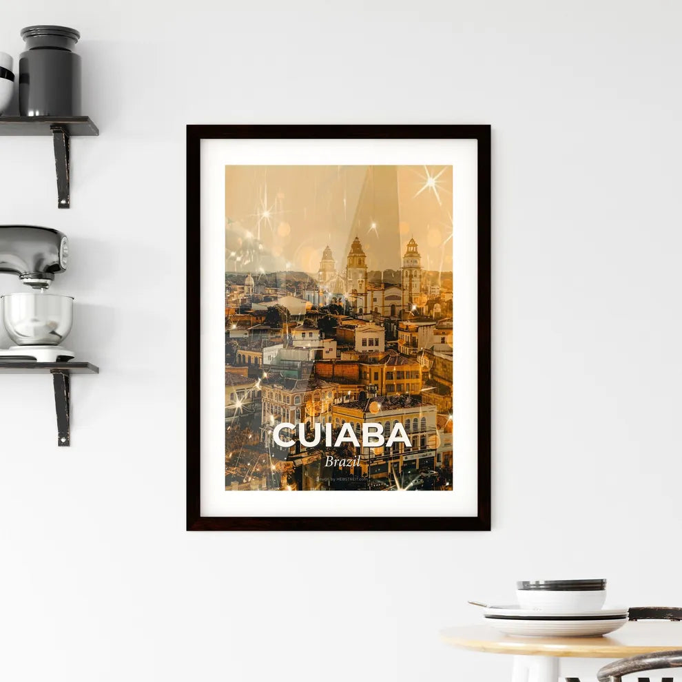 Cuiaba Skyline Art: Local Icons in a Brazilian Beige Framed Print