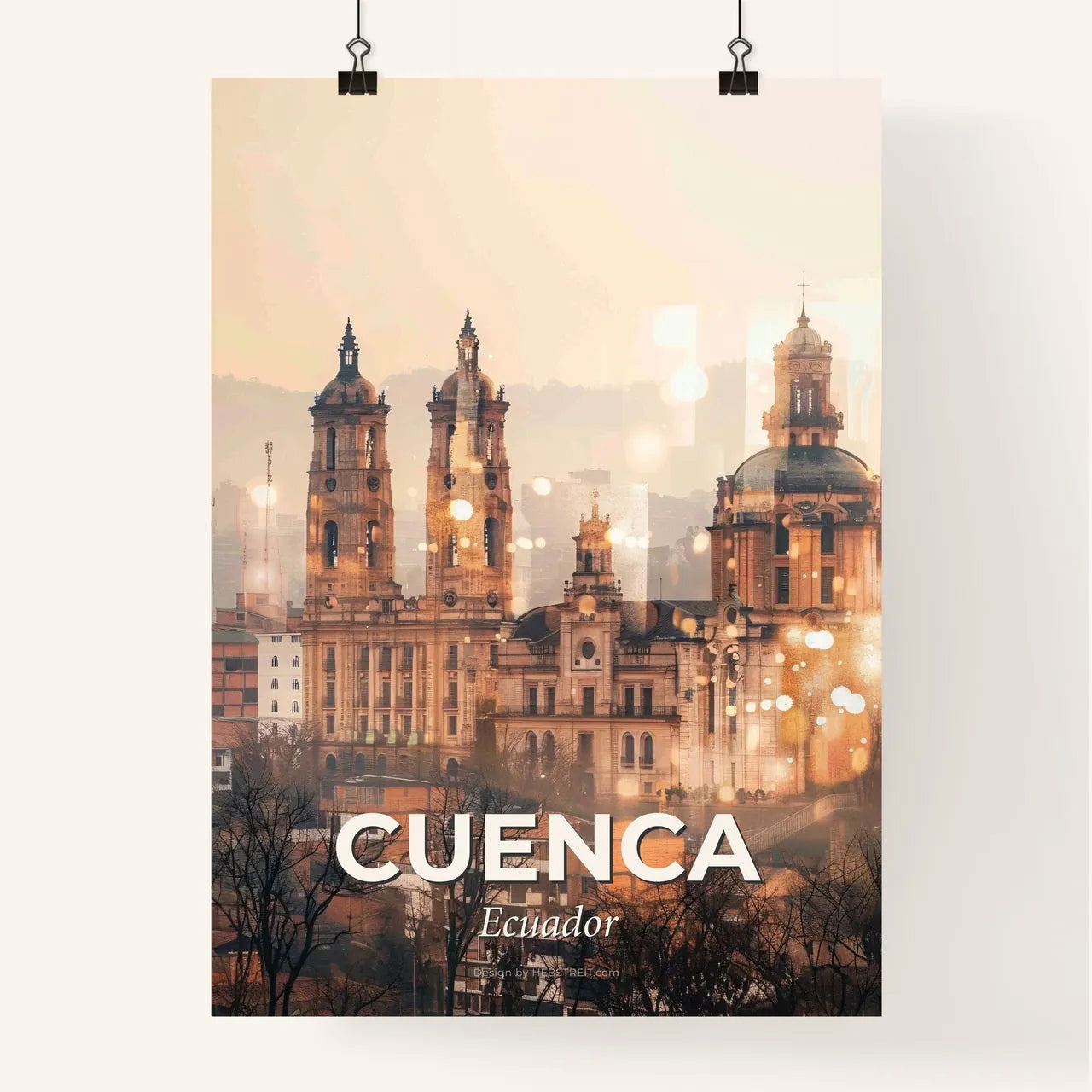 Cuenca City Skyline Double Exposure Art Poster
