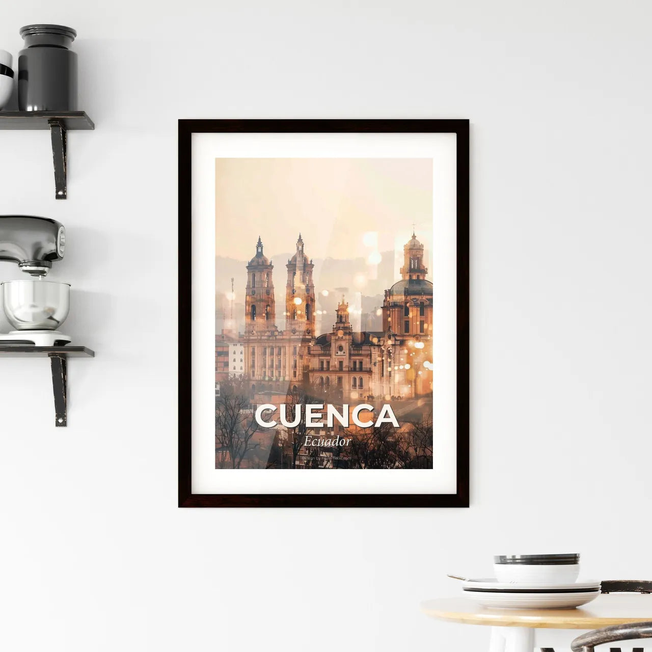 Cuenca City Skyline Double Exposure Art Framed Print