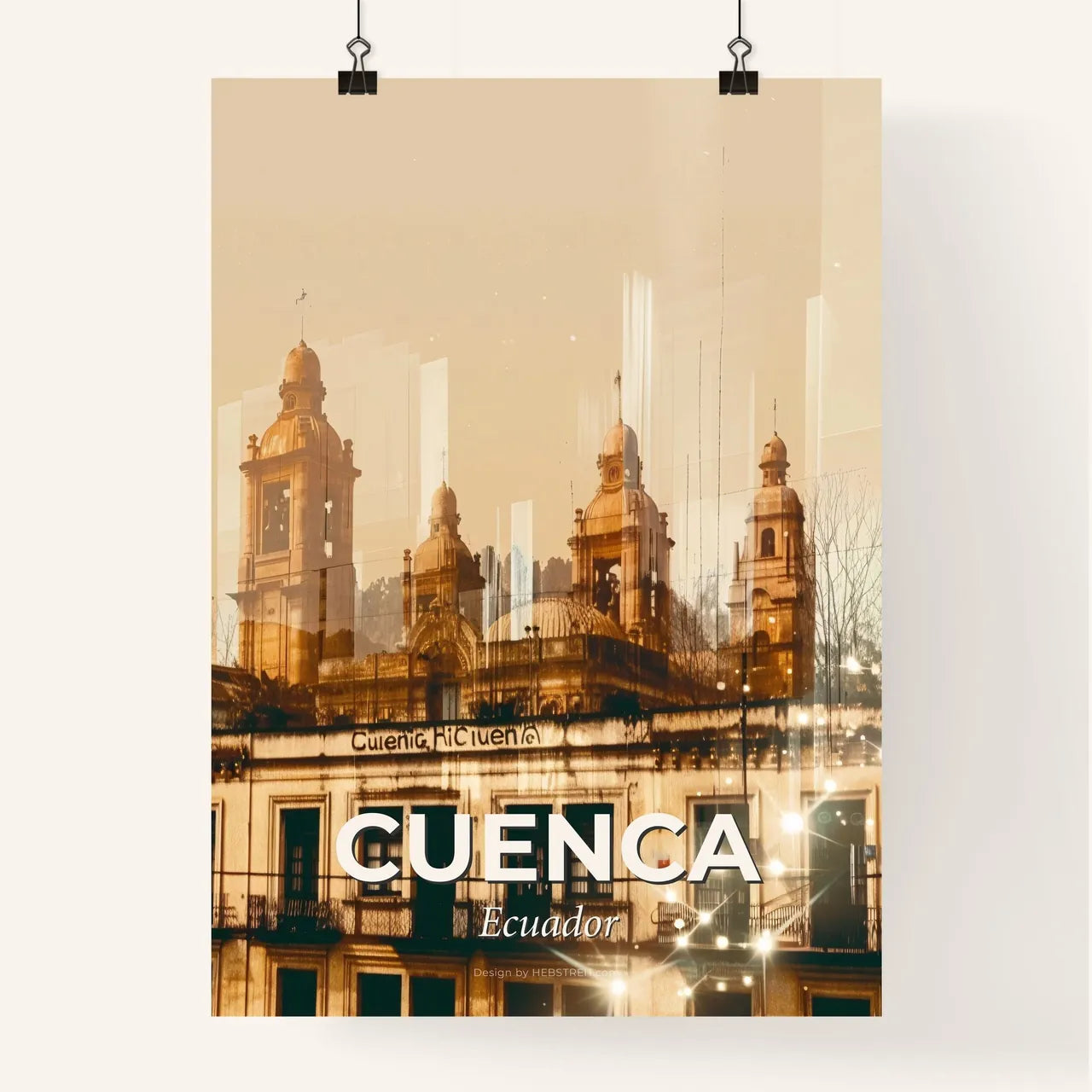 Cuenca Skyline: Local Icons in Double Exposure Poster