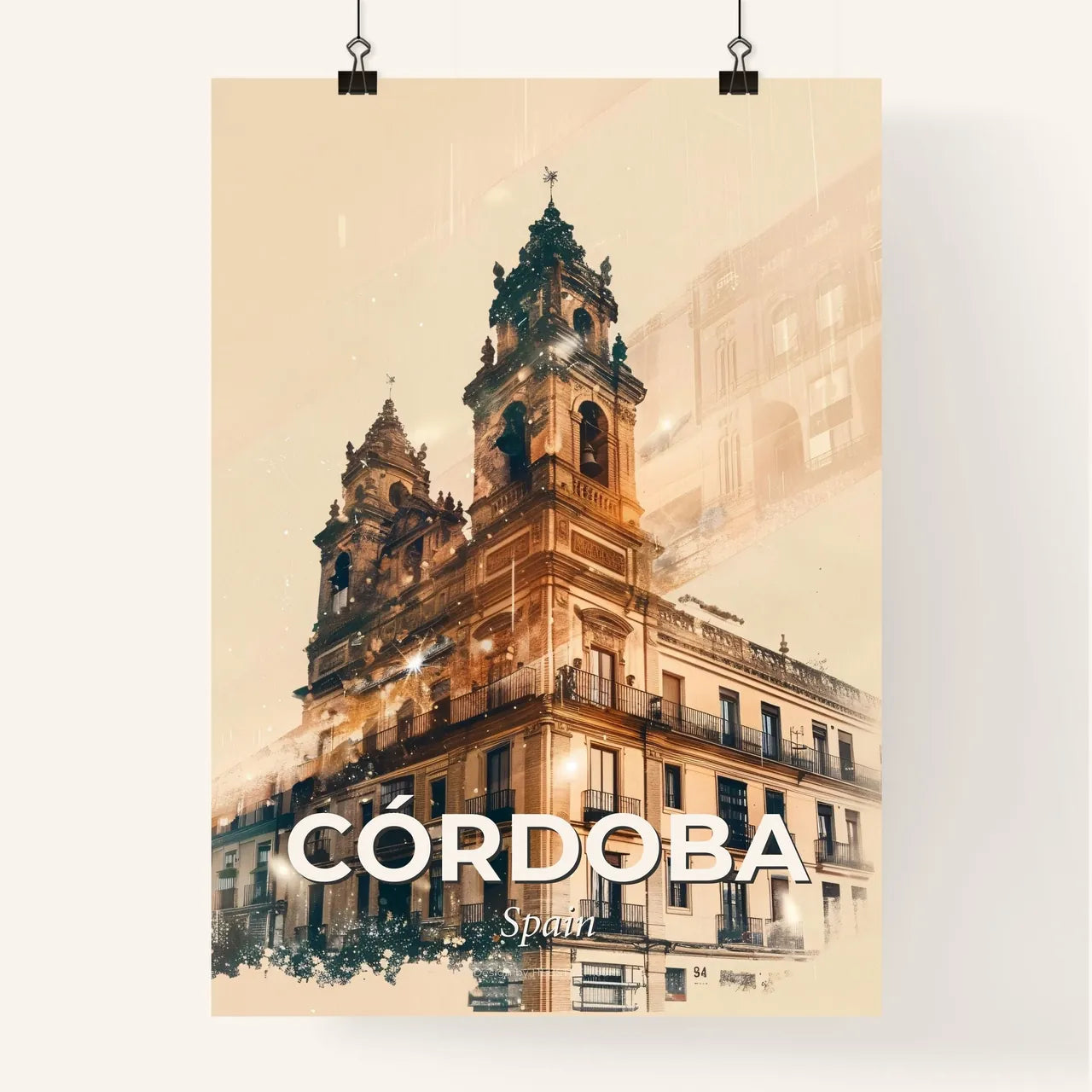 Cordoba Skyline Cityscape Double Exposure Art Poster