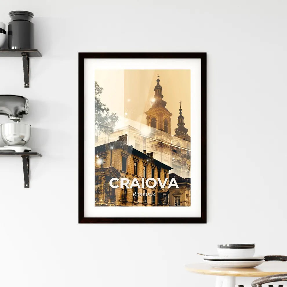Craiova Skyline Night Lights Cityscape Poster Framed Print