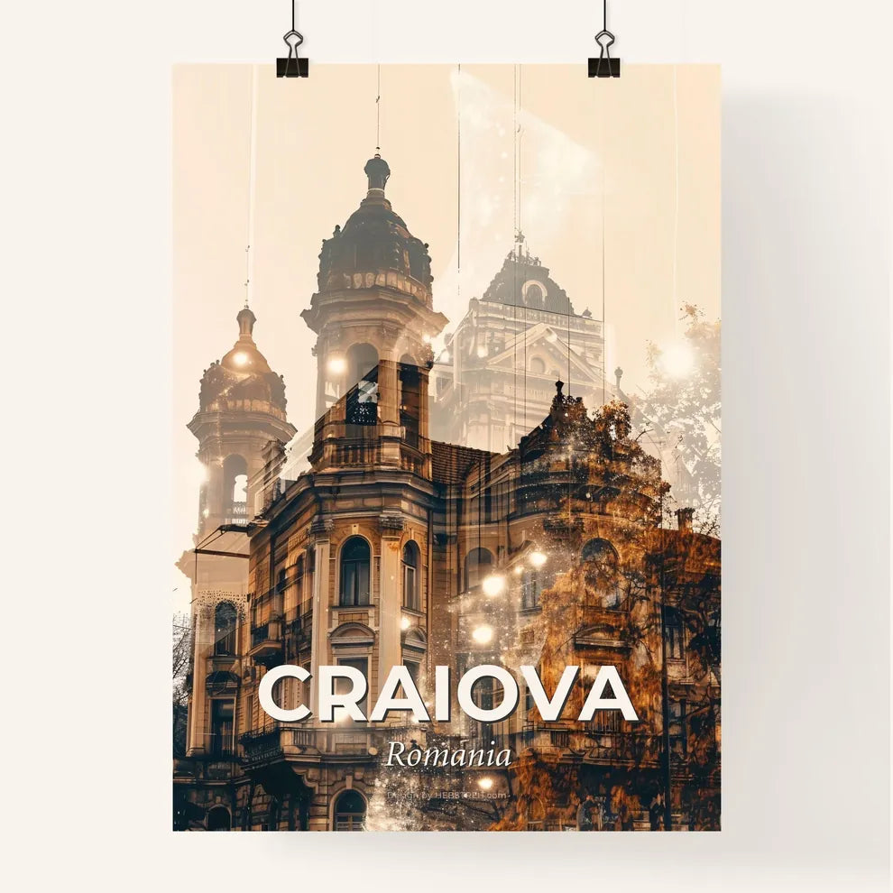 Craiova City Skyline Majestic Double Exposure Poster