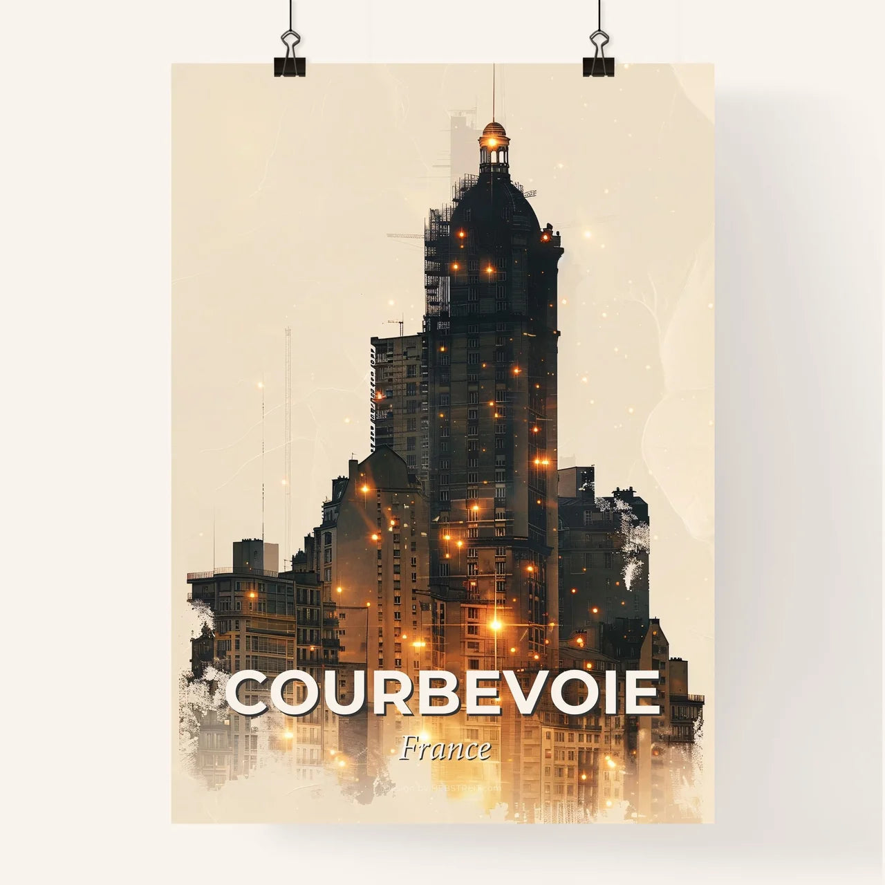 Courbevoie Skyline Double Exposure Composite Poster Art Poster