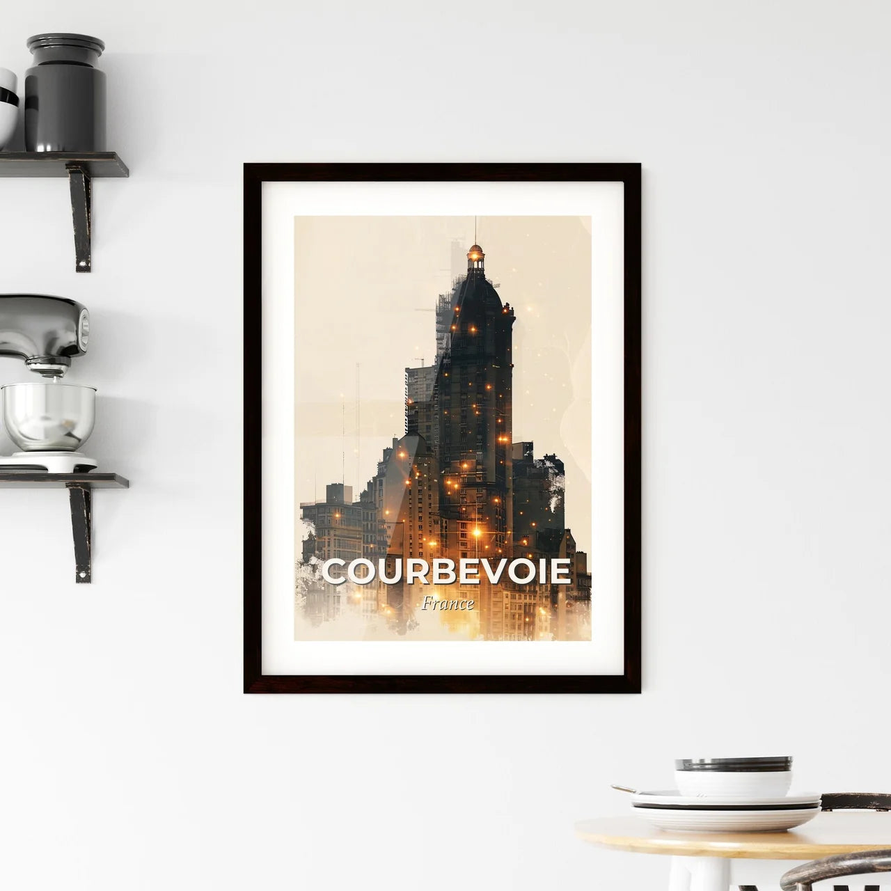 Courbevoie Skyline Double Exposure Composite Poster Art Framed Print