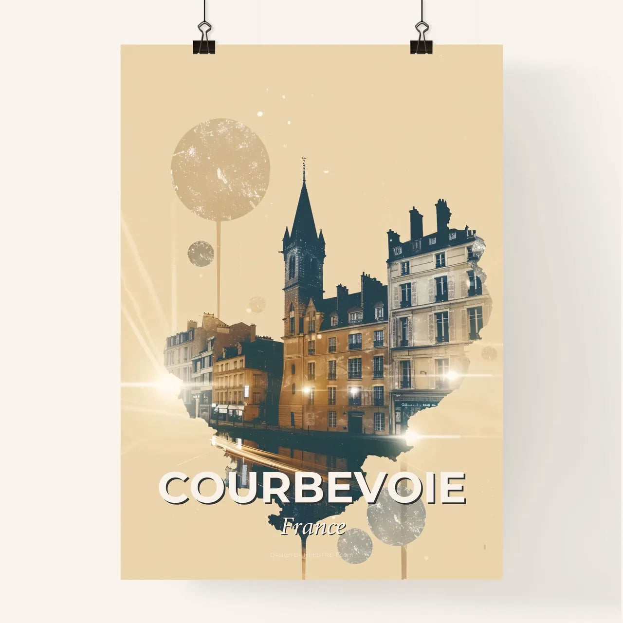 Courbevoie Double Exposure Skyline Silhouette Poster Poster
