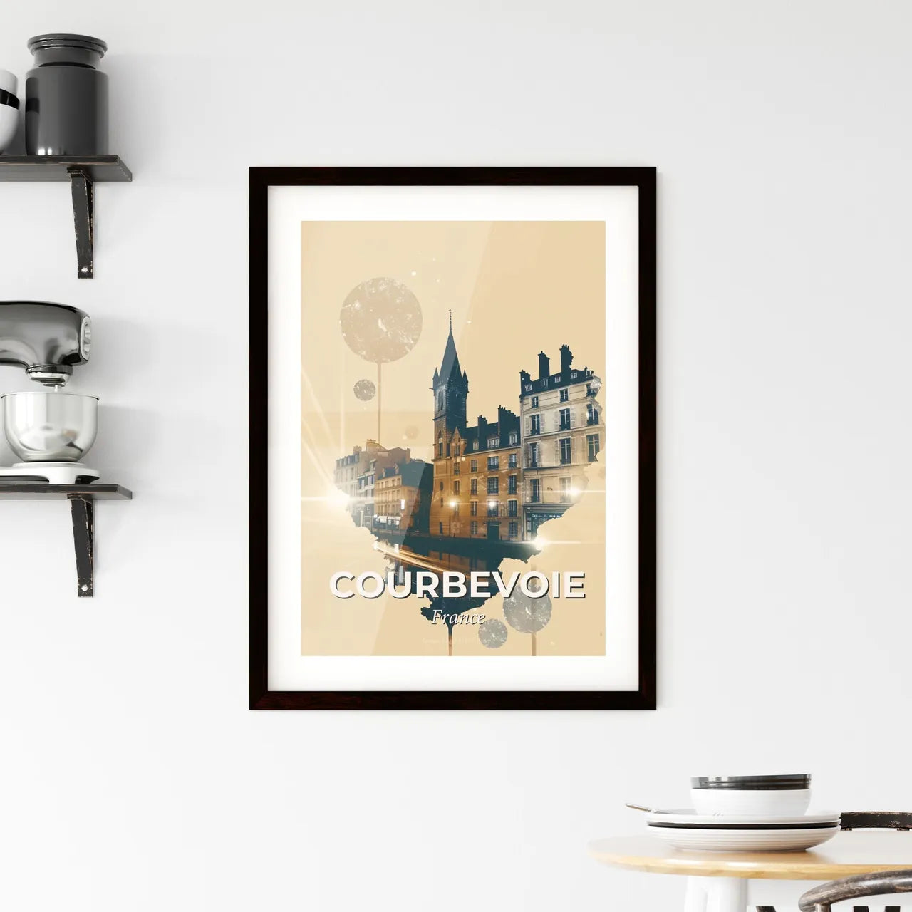 Courbevoie Double Exposure Skyline Silhouette Poster Framed Print