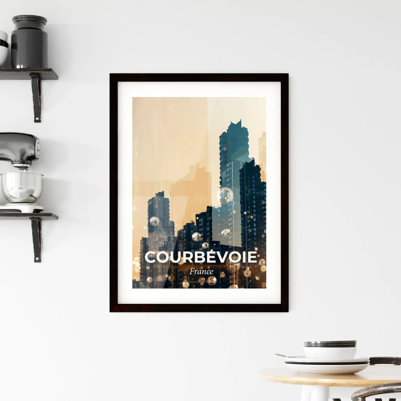 Courbevoie Double Exposure Skyline Composite Art Poster Framed Print