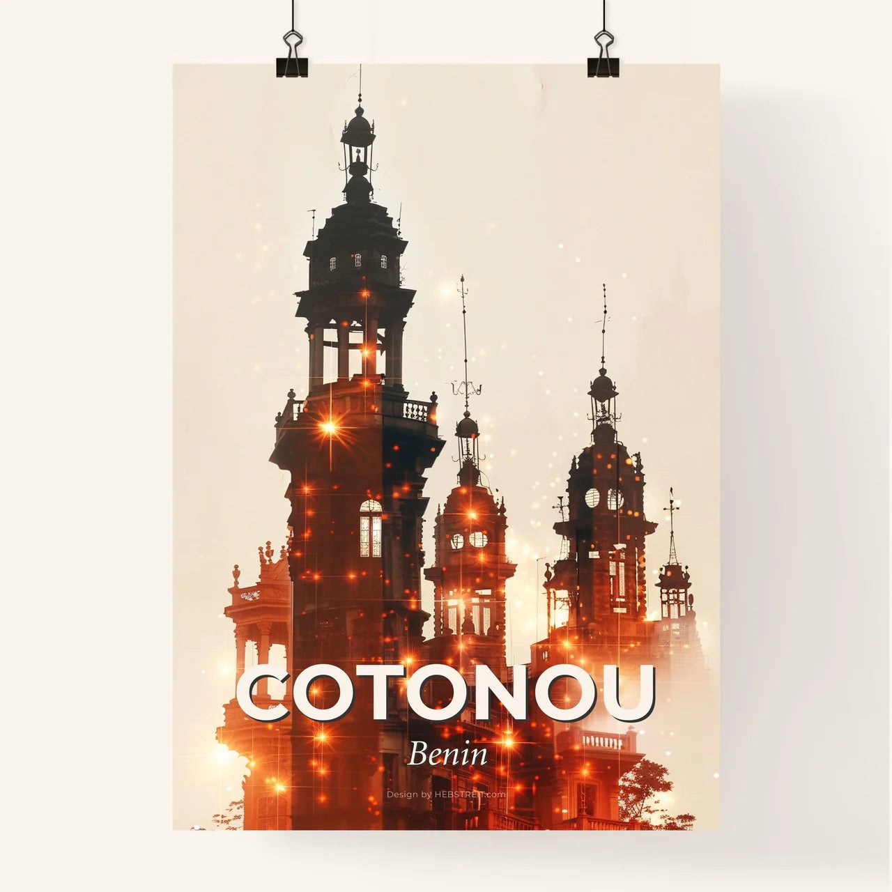 Cotonou Skyline Subtile Backlight Sparkle Art Poster