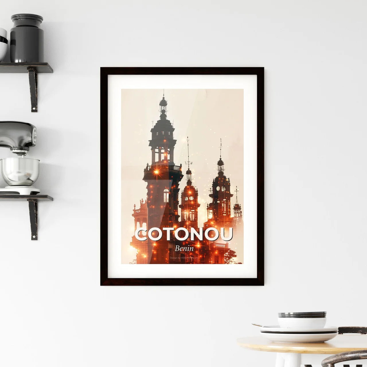 Cotonou Skyline Subtile Backlight Sparkle Art Framed Print