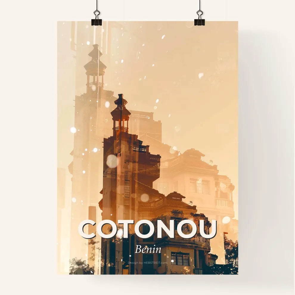 Cotonou Skyline Double Exposure Art Poster