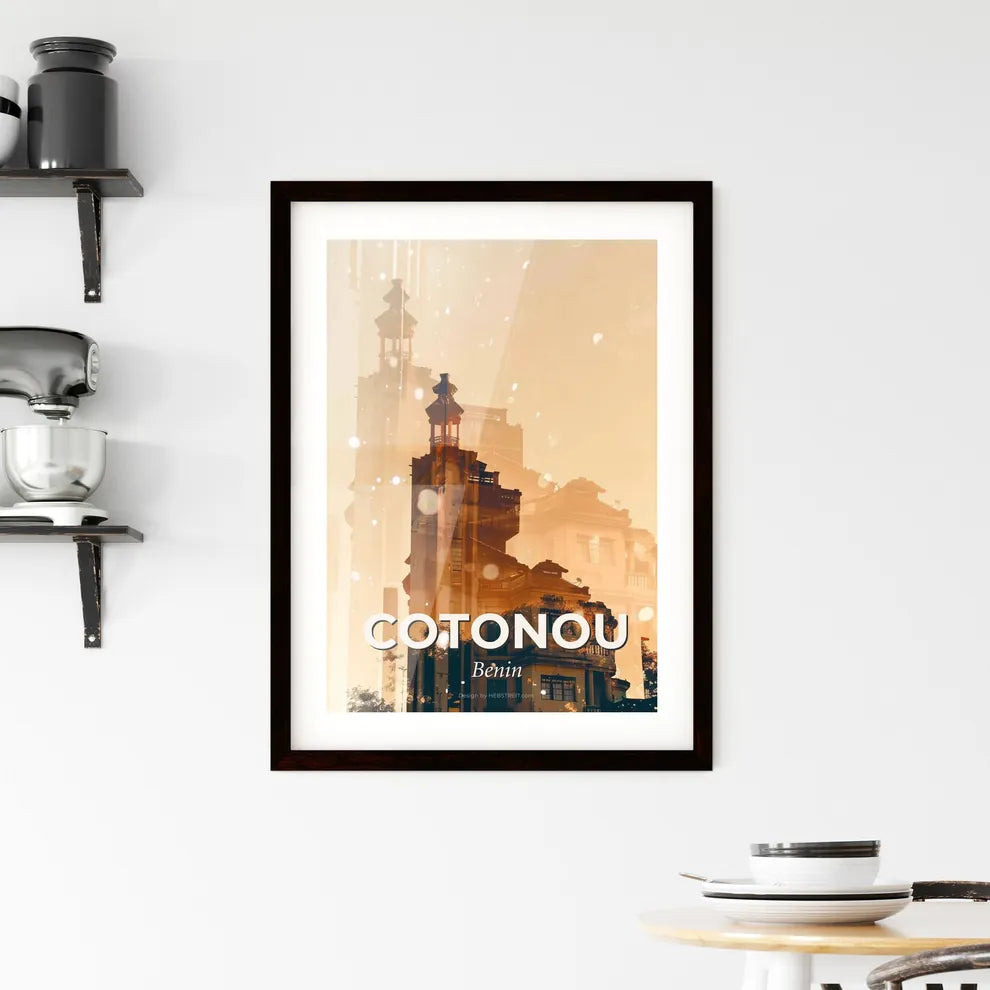 Cotonou Skyline Double Exposure Art Framed Print