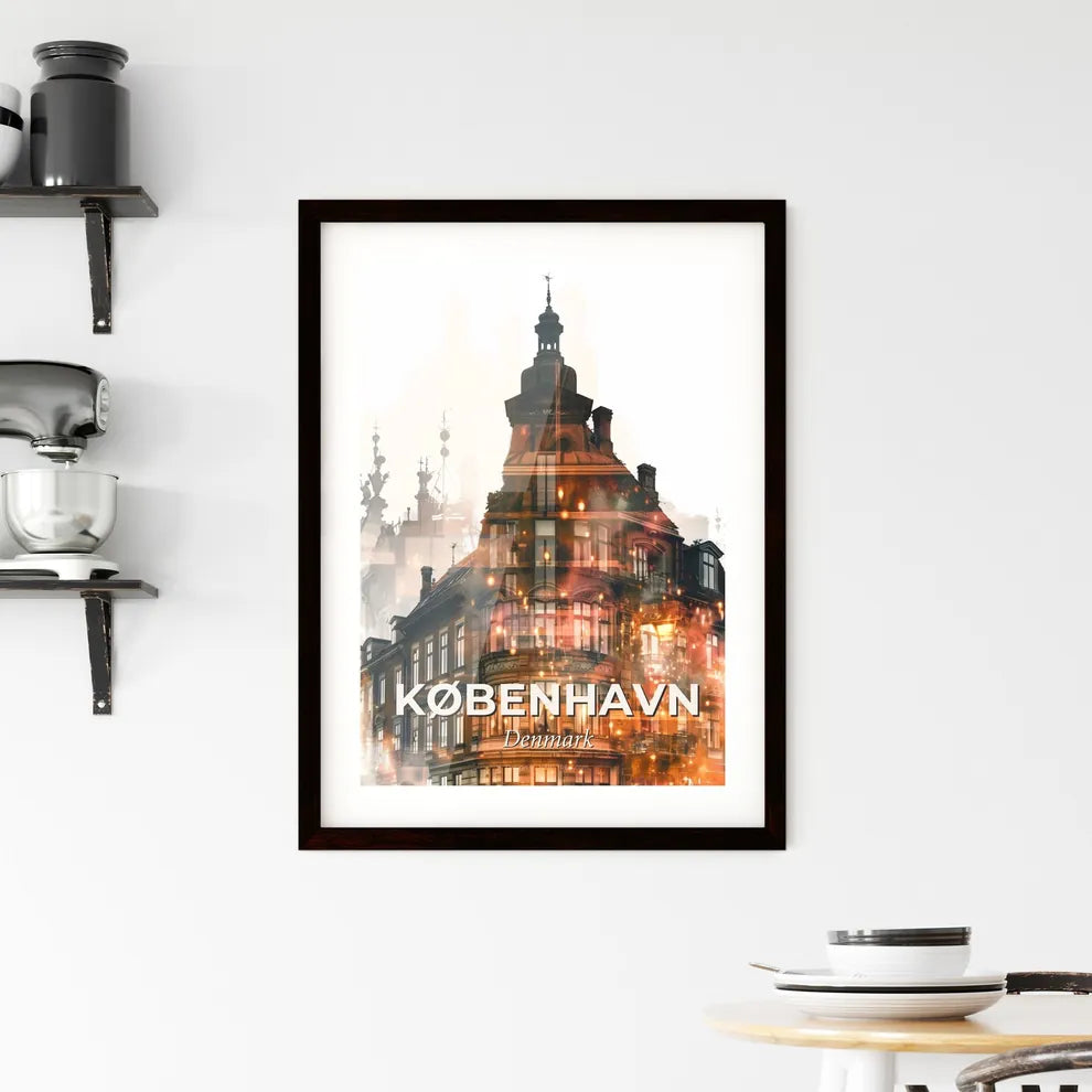 Copenhagen Double Exposure Skyline Poster Art Framed Print