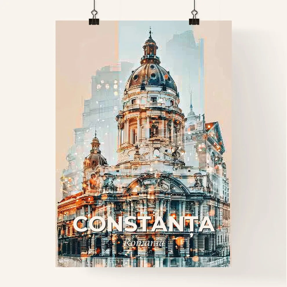 ConstanÈ›a Skyline Double Exposure City Icons Poster Poster