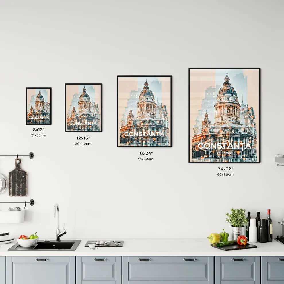 ConstanÈ›a Skyline Double Exposure City Icons Poster Office Art