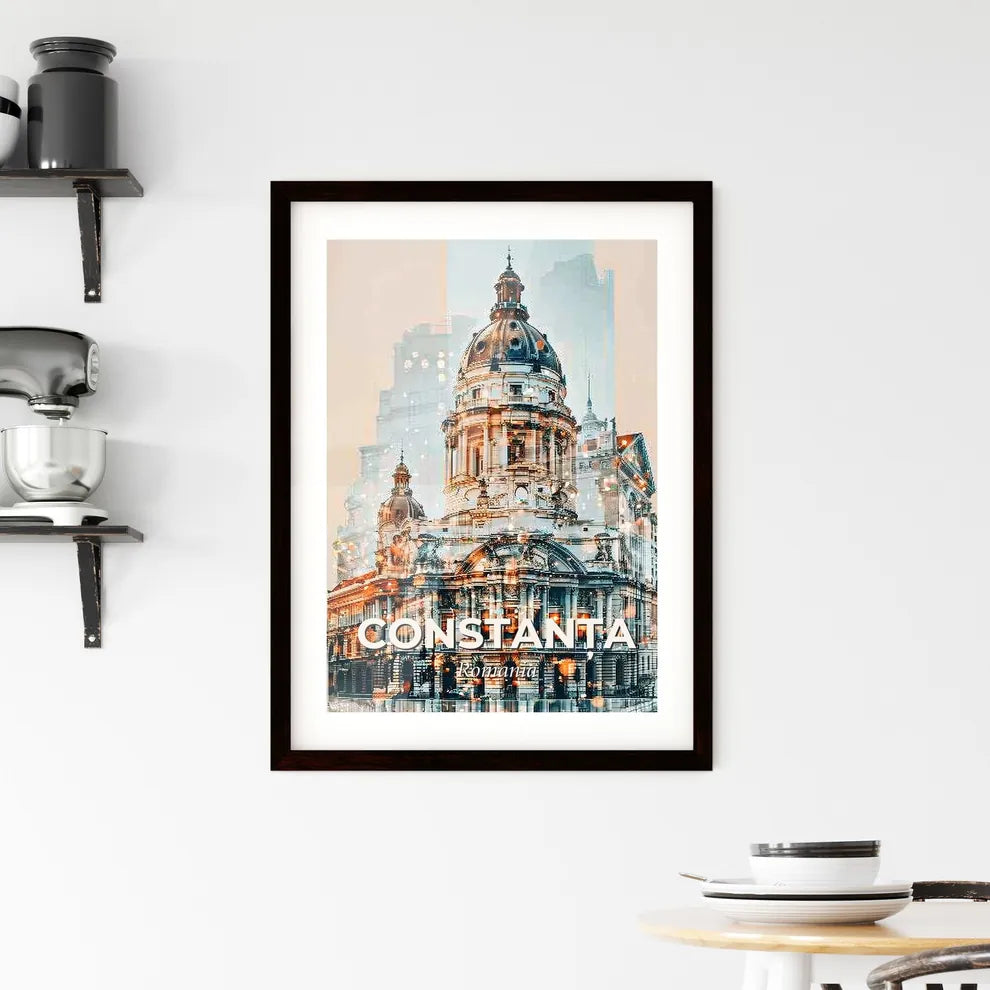 ConstanÈ›a Skyline Double Exposure City Icons Poster Framed Print