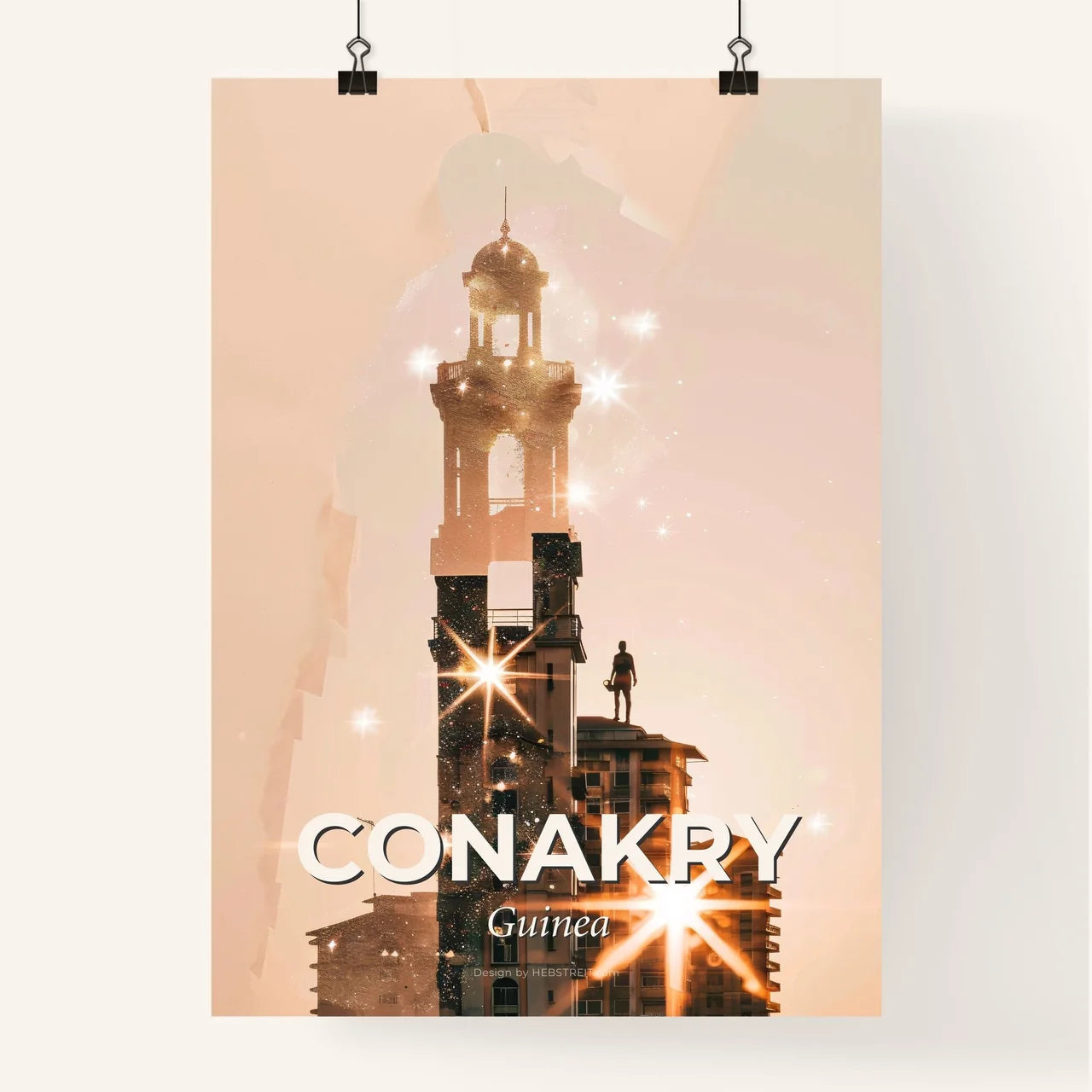 Conakry City Skyline Double Exposure Art Poster