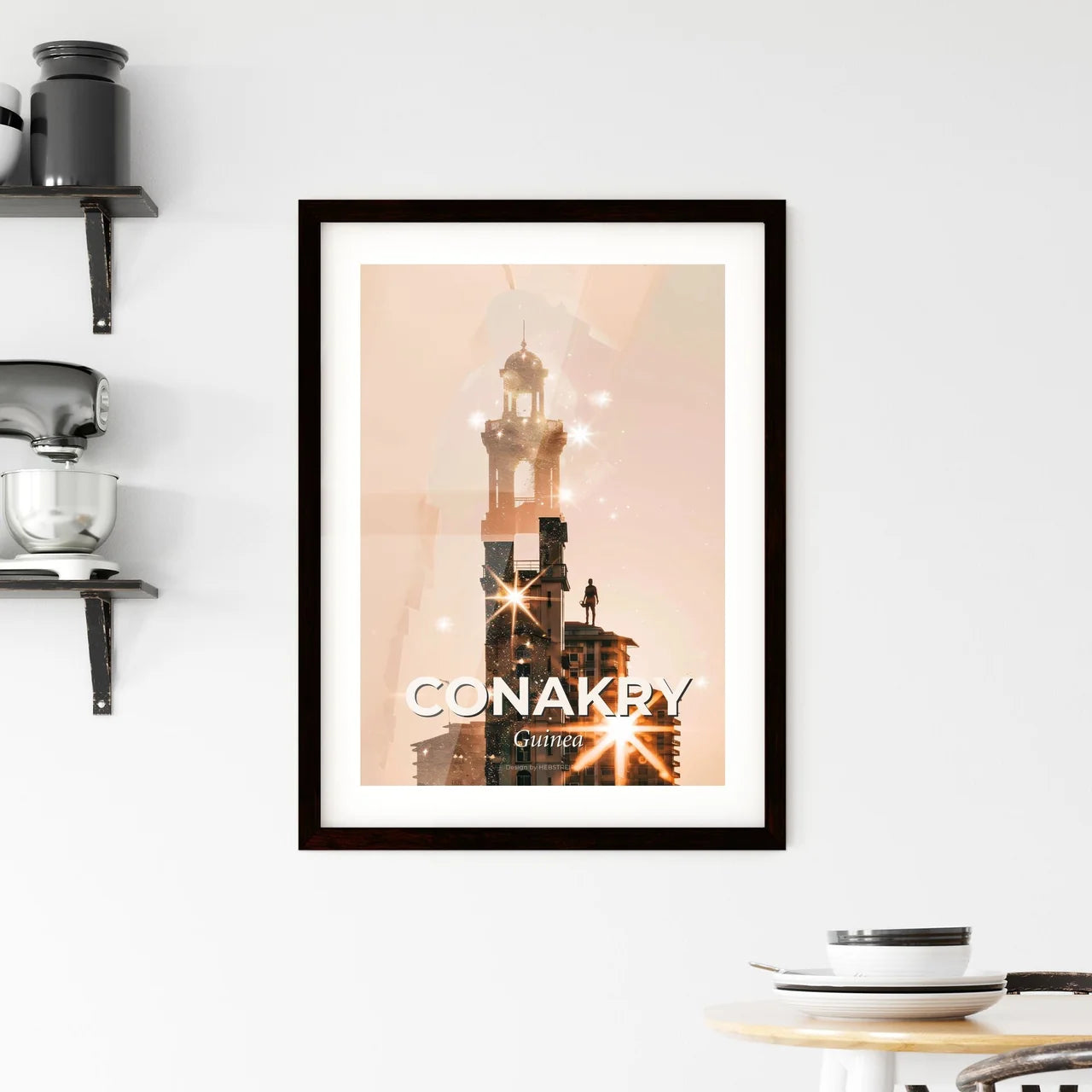 Conakry City Skyline Double Exposure Art Framed Print