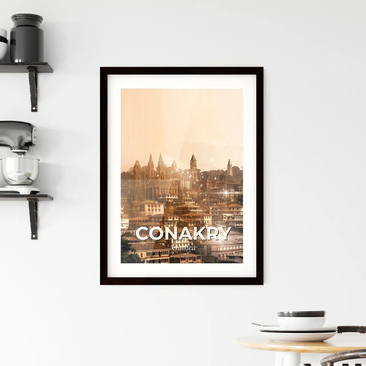 Conakry: Double Exposure City Icon Skyline Art Framed Print