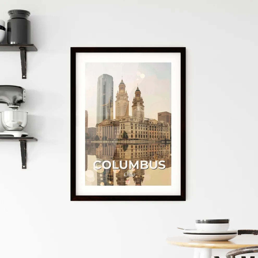 Columbus Skyline Iconic Sparkles City Poster Framed Print