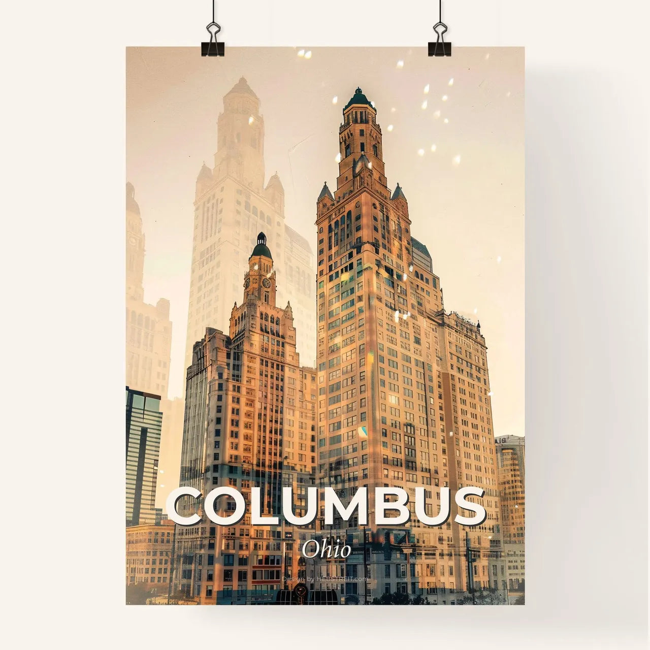 Columbus City Skyline Moonlight Poster Art Poster