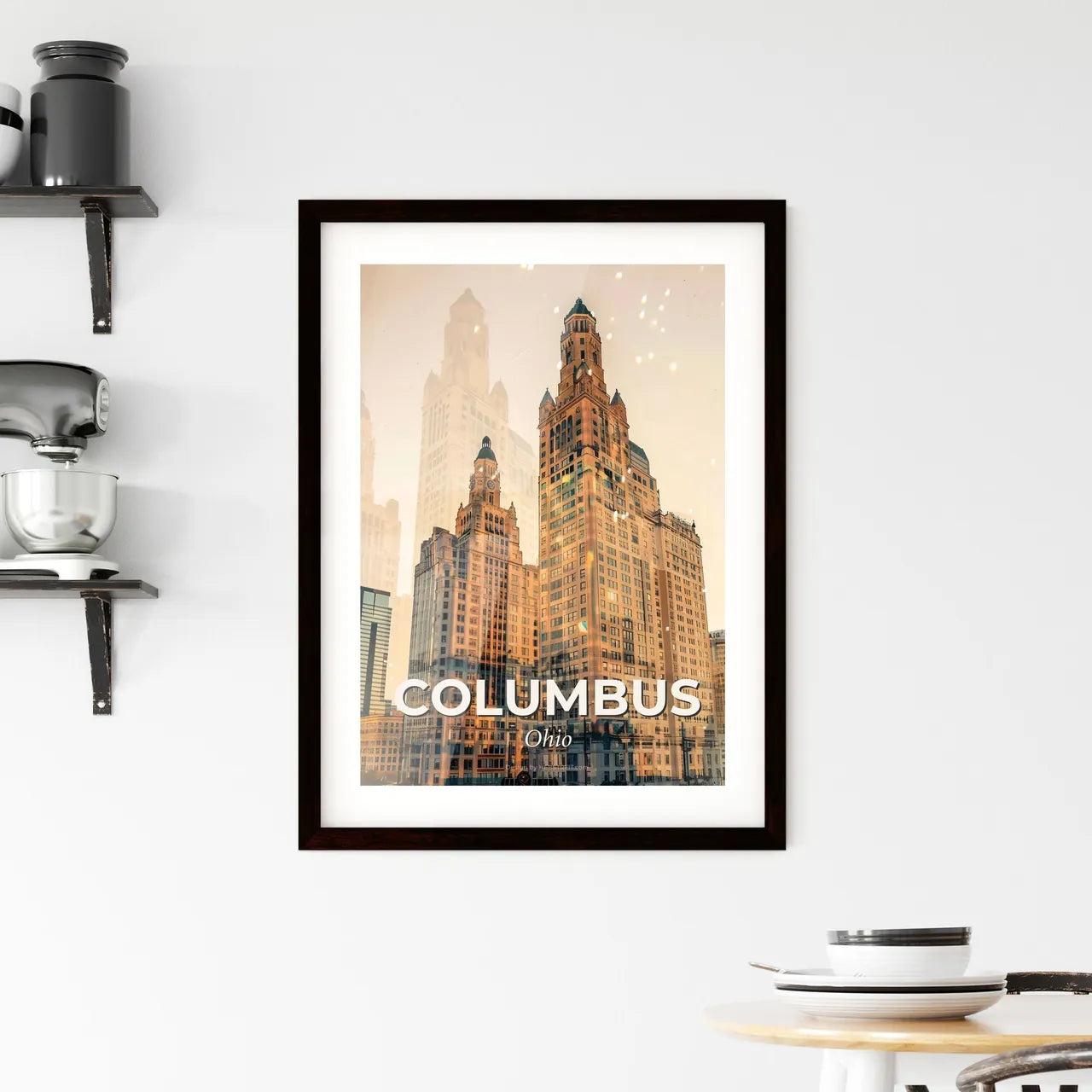 Columbus City Skyline Moonlight Poster Art Framed Print