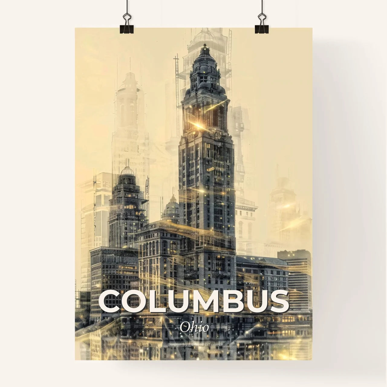 Columbus City Skyline Art Deco Poster Poster