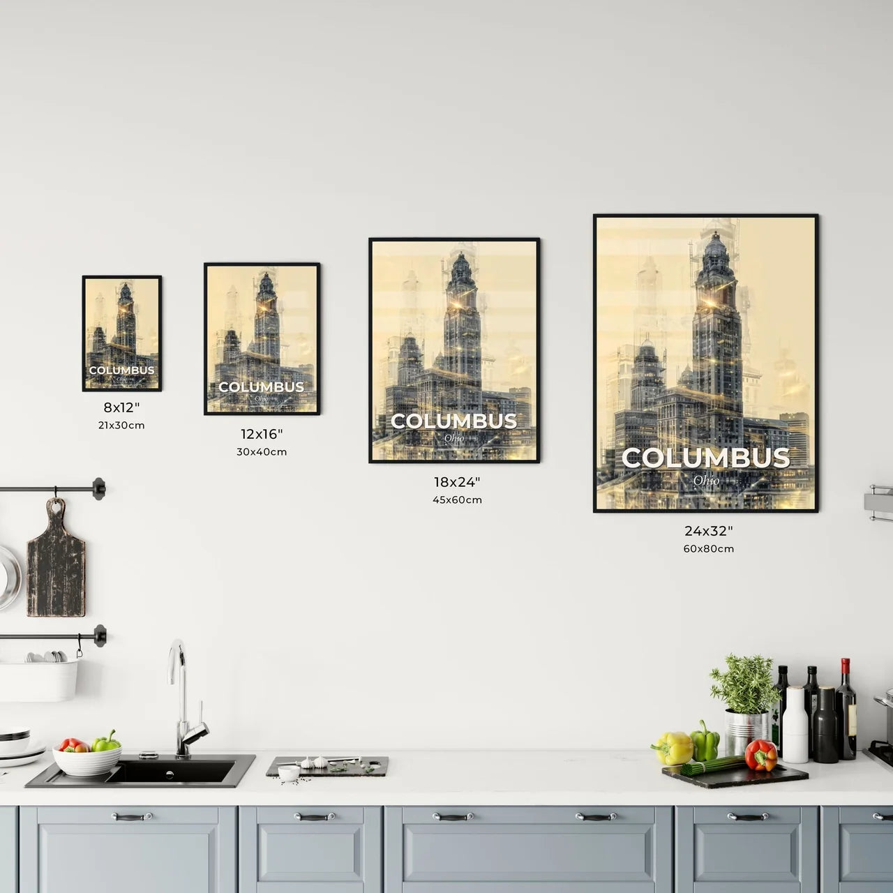 Columbus City Skyline Art Deco Poster Office Art