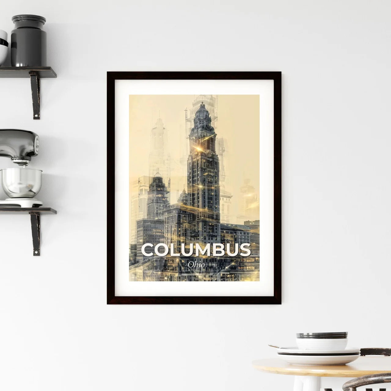 Columbus City Skyline Art Deco Poster Framed Print
