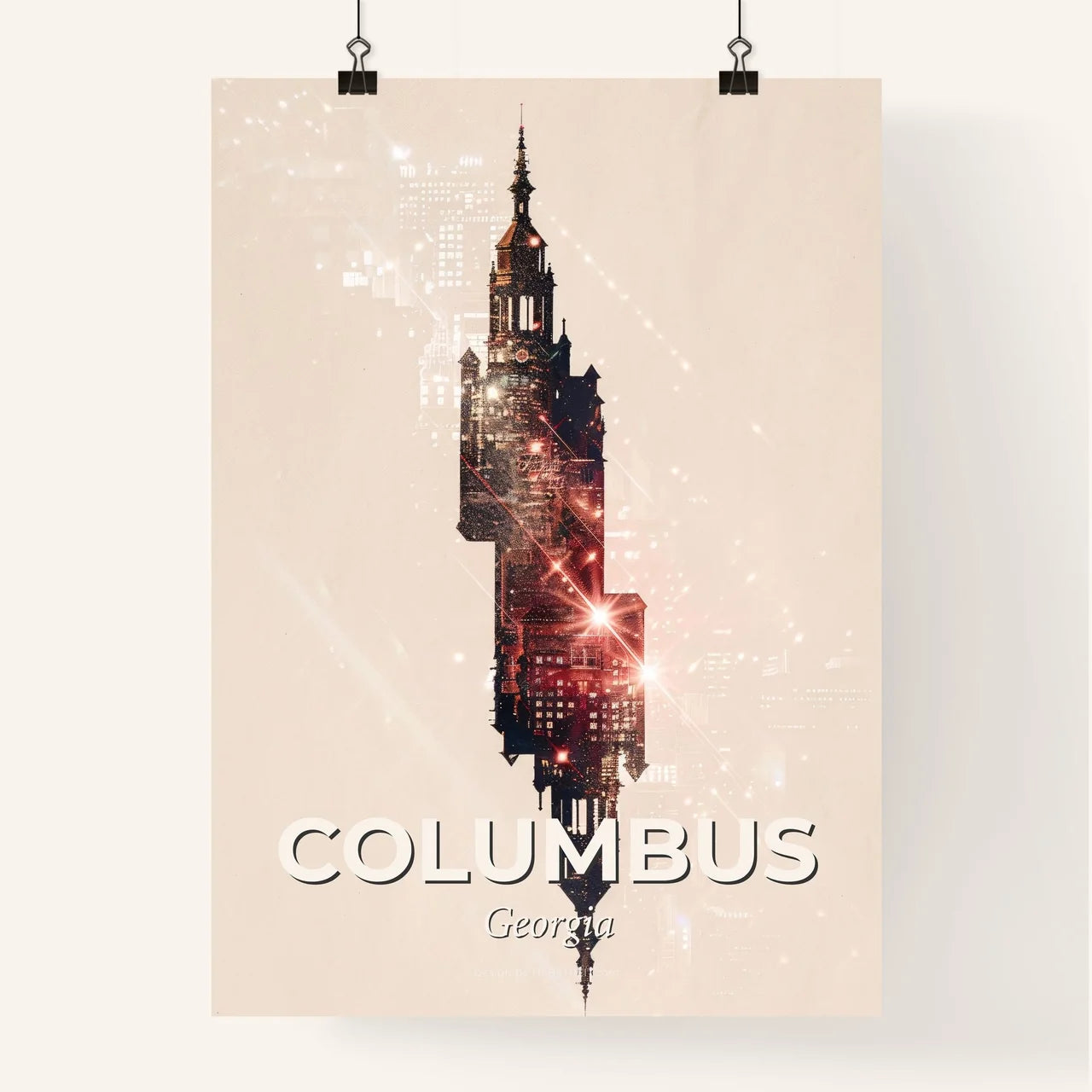 Columbus Georgia City Skyline Double Exposure Poster