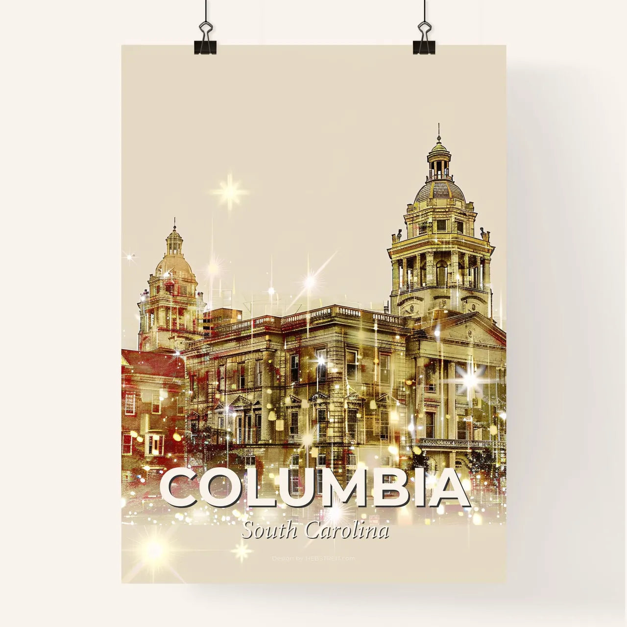 Columbia Skyline Sparkles in Double Exposure Poster