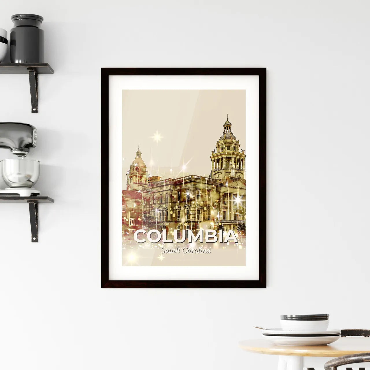 Columbia Skyline Sparkles in Double Exposure Framed Print