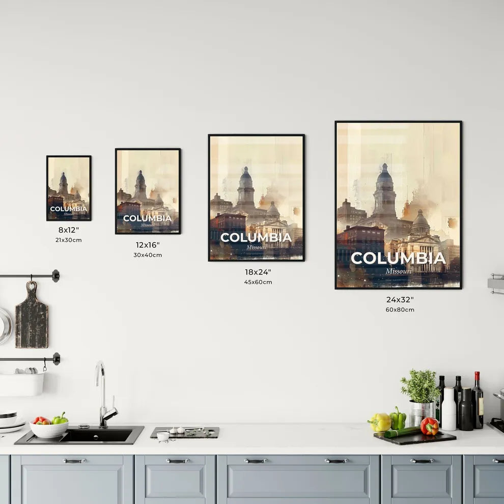 Columbia Skyline Print with City Architecture Icons Office Art