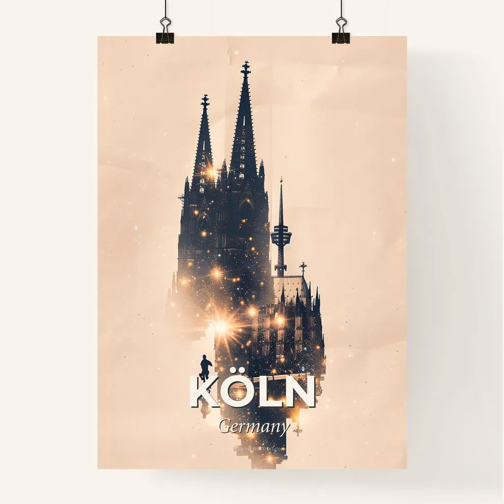 Cologne City Skyline Double Exposure Composite Art Poster