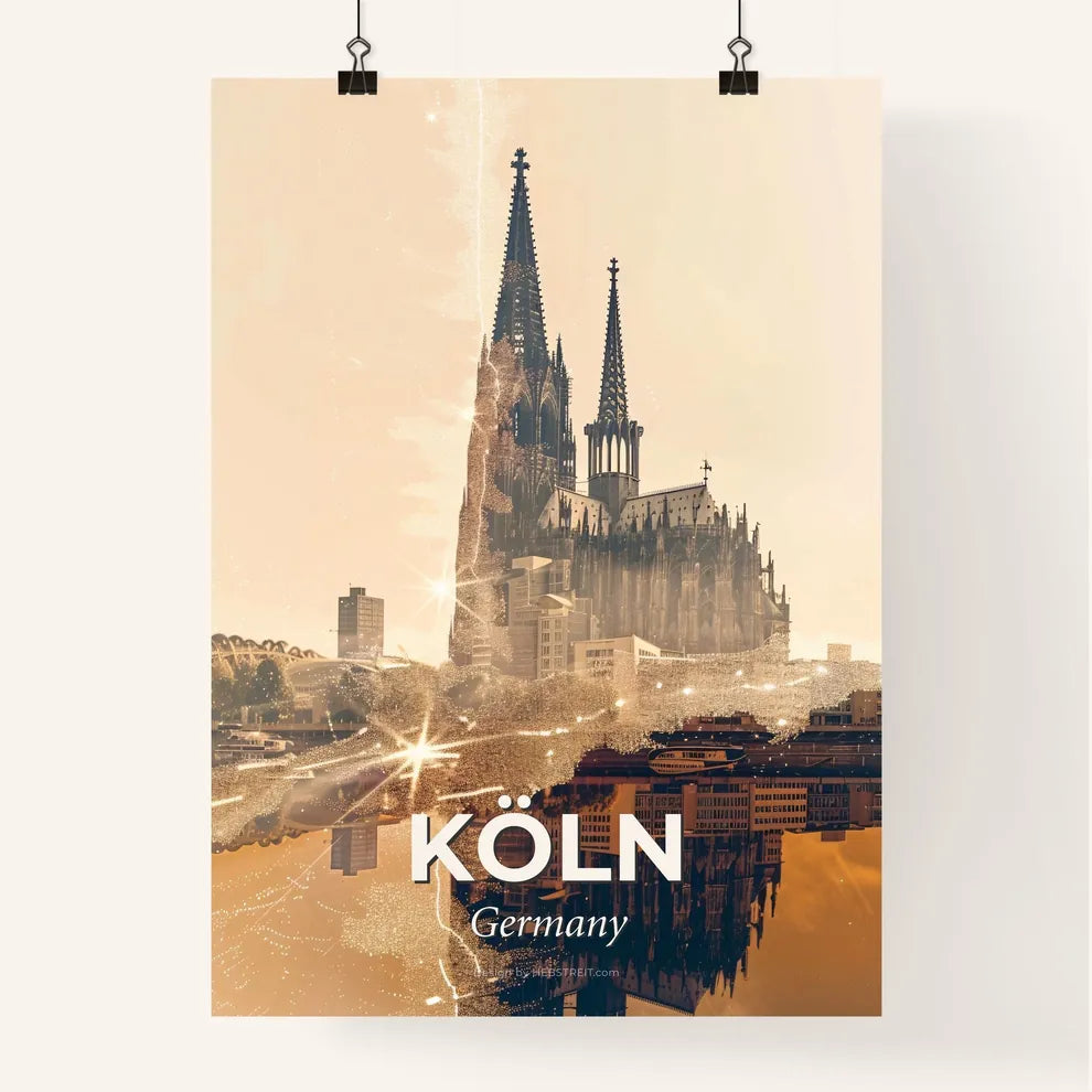 Cologne Skyline on Beige with Sparkle Poster