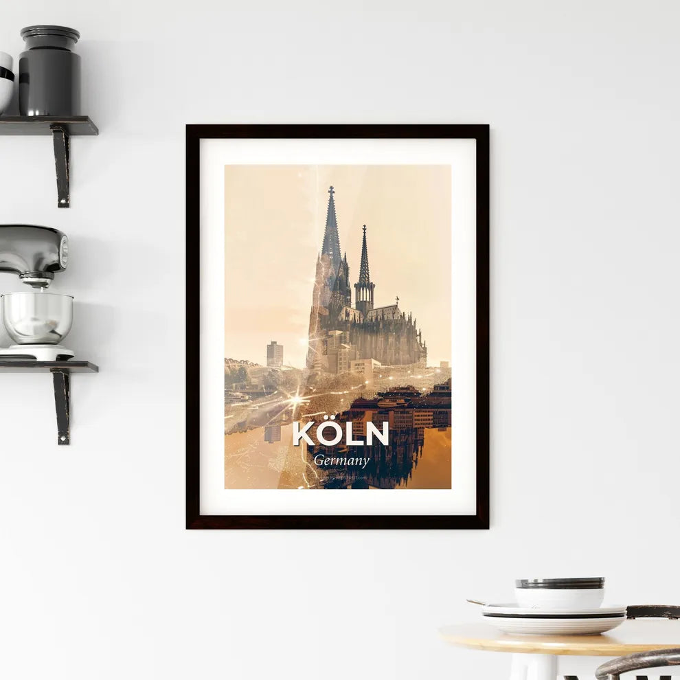 Cologne Skyline on Beige with Sparkle Framed Print