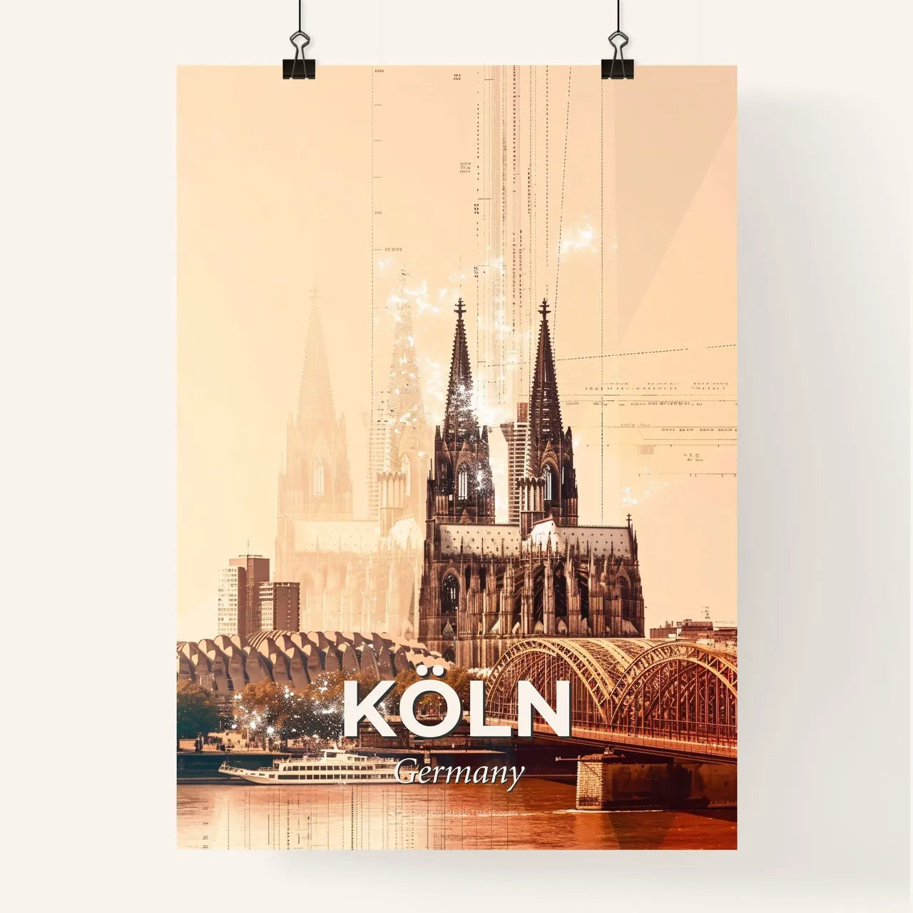 Cologne Skyline Composite Art Poster with Local Icons Poster