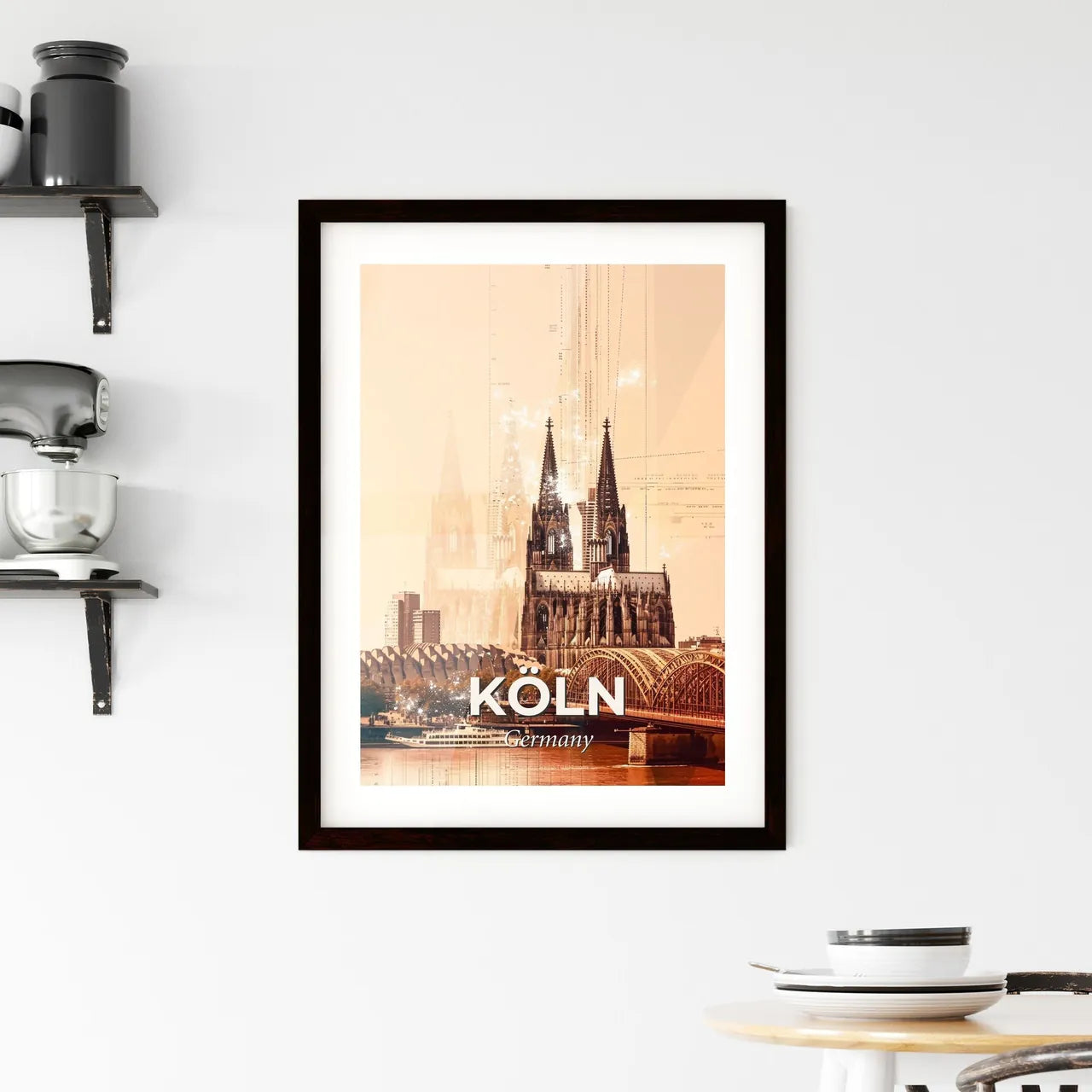 Cologne Skyline Composite Art Poster with Local Icons Framed Print