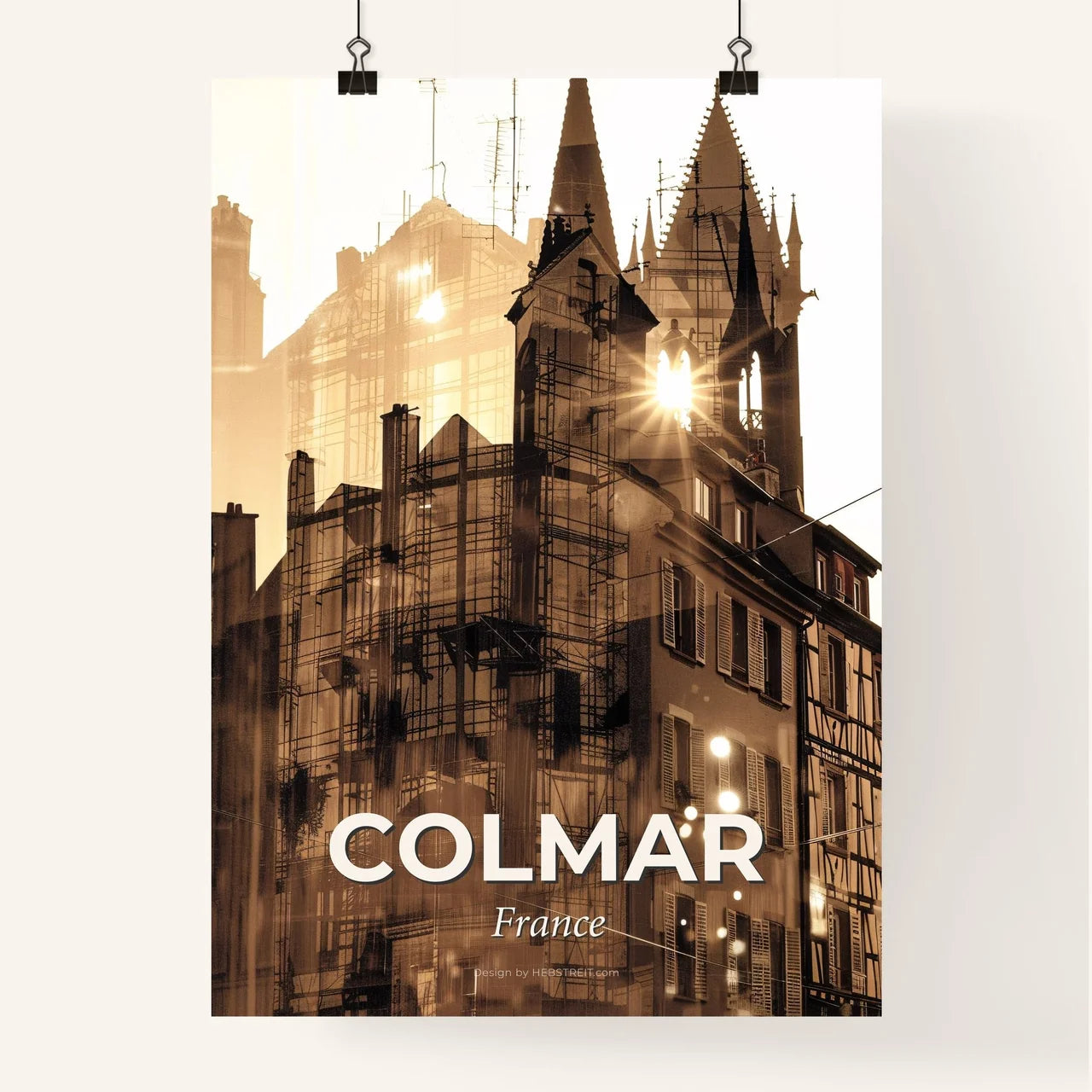 Colmar Skyline Double Exposure Art Poster Poster