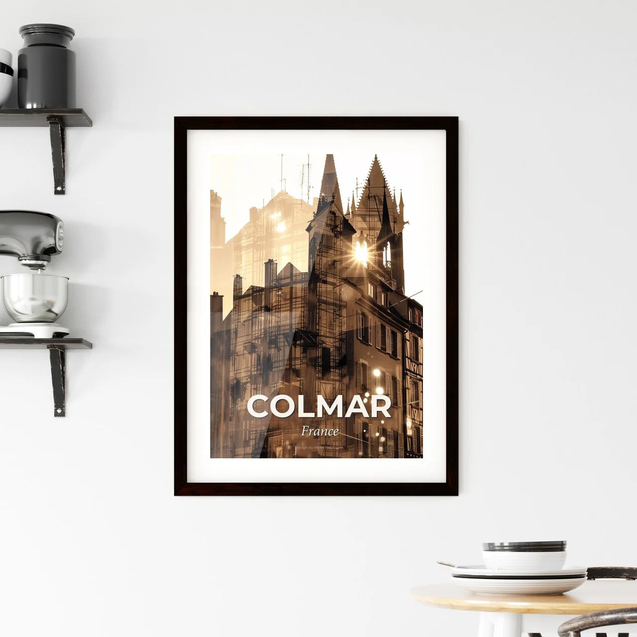 Colmar Skyline Double Exposure Art Poster Framed Print