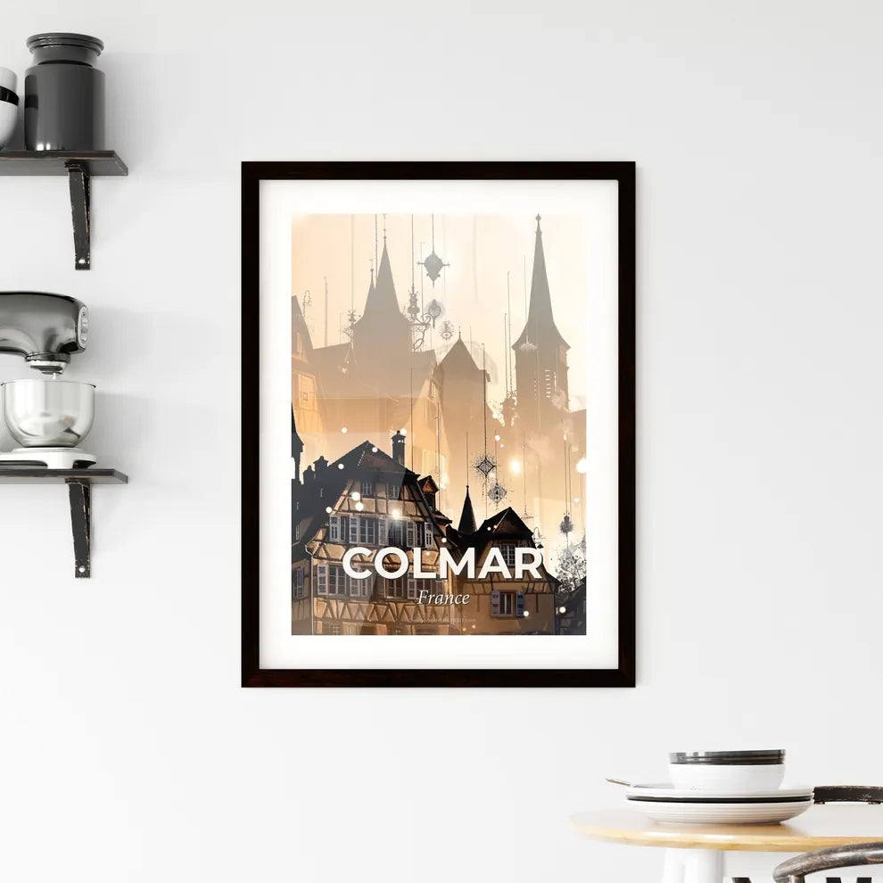 Colmar City Skyline Night Stars Fantasy Poster Framed Print