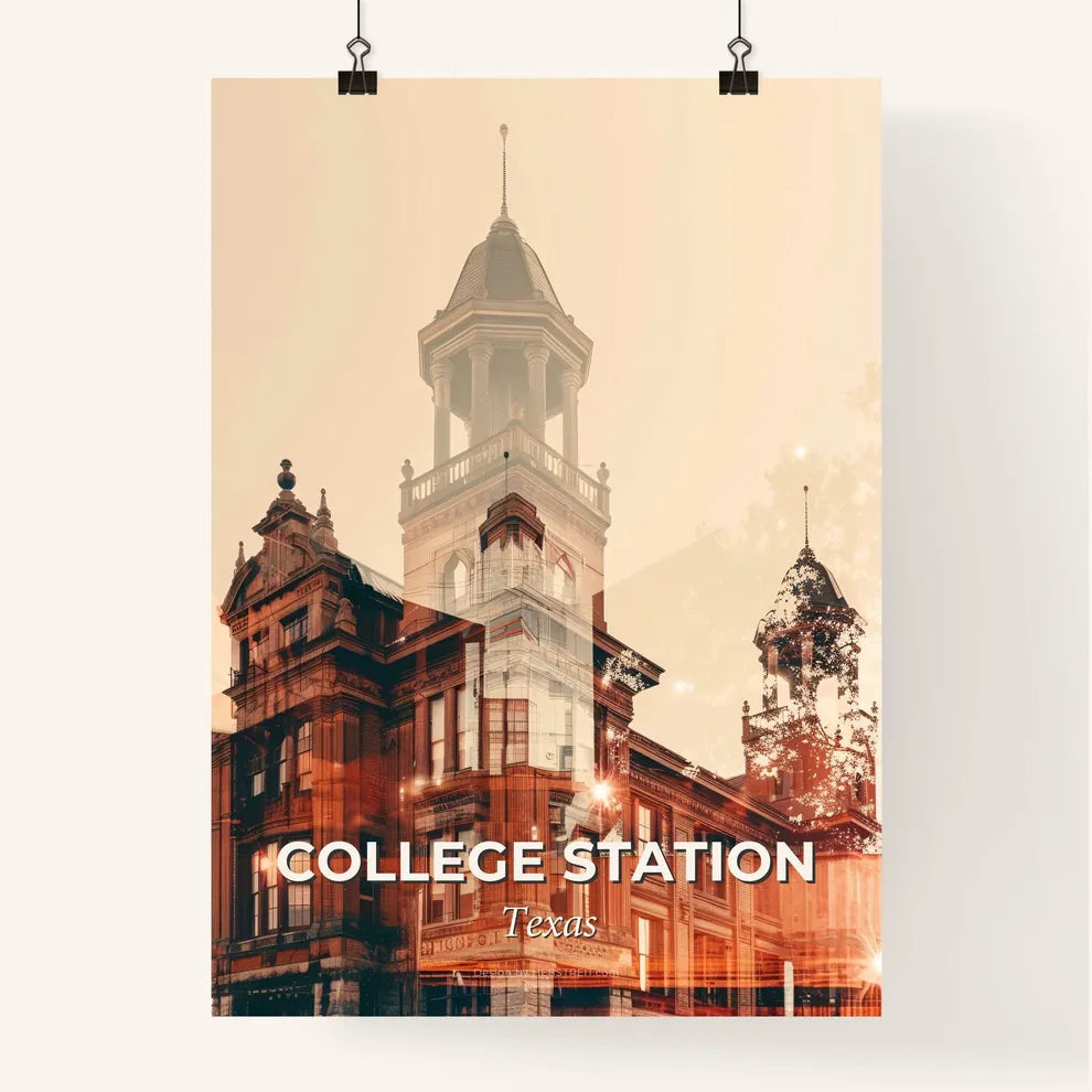College Station Skyline Art: Local Icons, Beige Beauty Poster