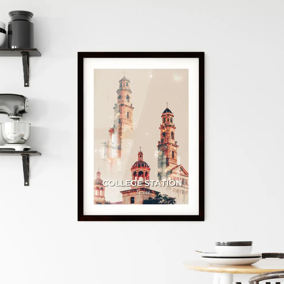 College Station Skyline Cityscape Minimalist Art Poster Framed Print