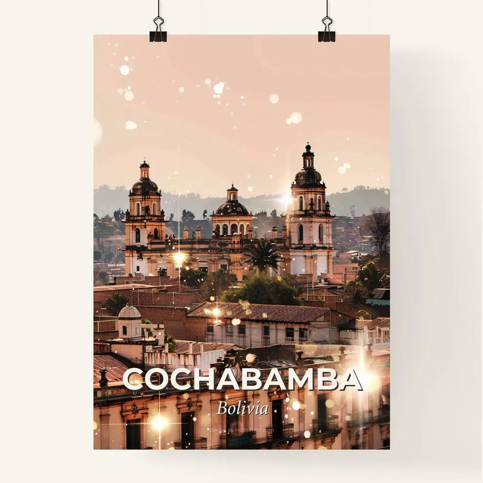 Cochabamba City Skyline Bright Beige Art Deco Poster