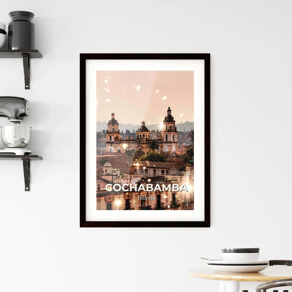 Cochabamba City Skyline Bright Beige Art Deco Framed Print